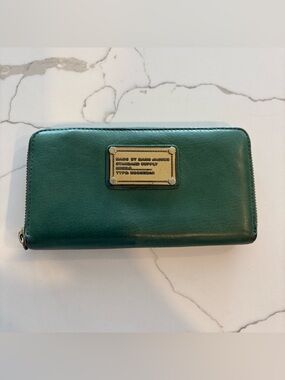 Marc by Marc Jacobs Teal Green Zip Wallet with Gold Plaque
